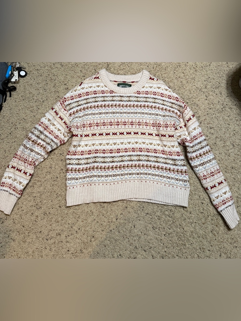American eagle Cream Fair Isle Pattern Crewneck Sweater - Women